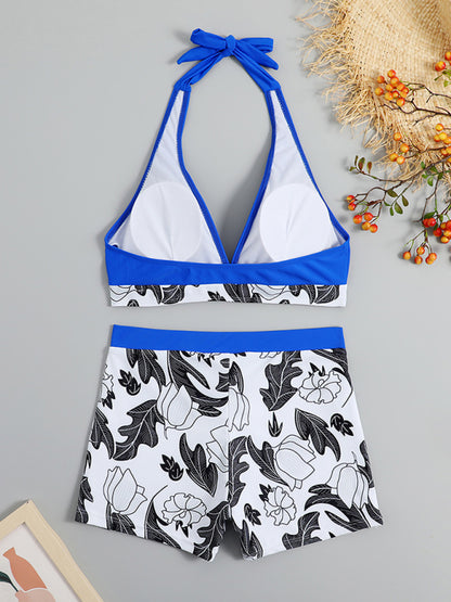 Women's Printed Bikini Top And High-waist Bottoms Shorts Set - FashionistaDeal