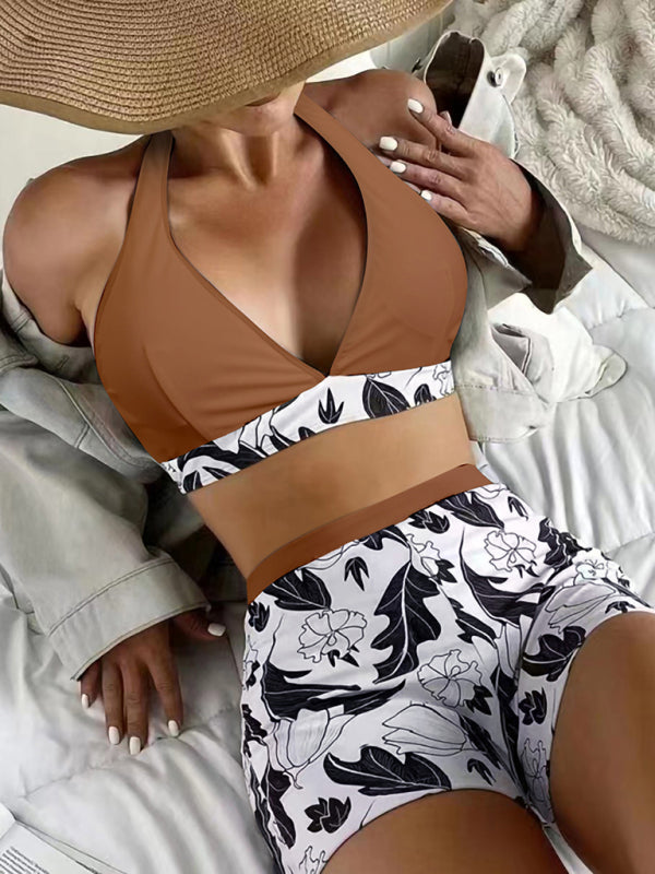 Women's Printed Bikini Top And High-waist Bottoms Shorts Set - FashionistaDeal