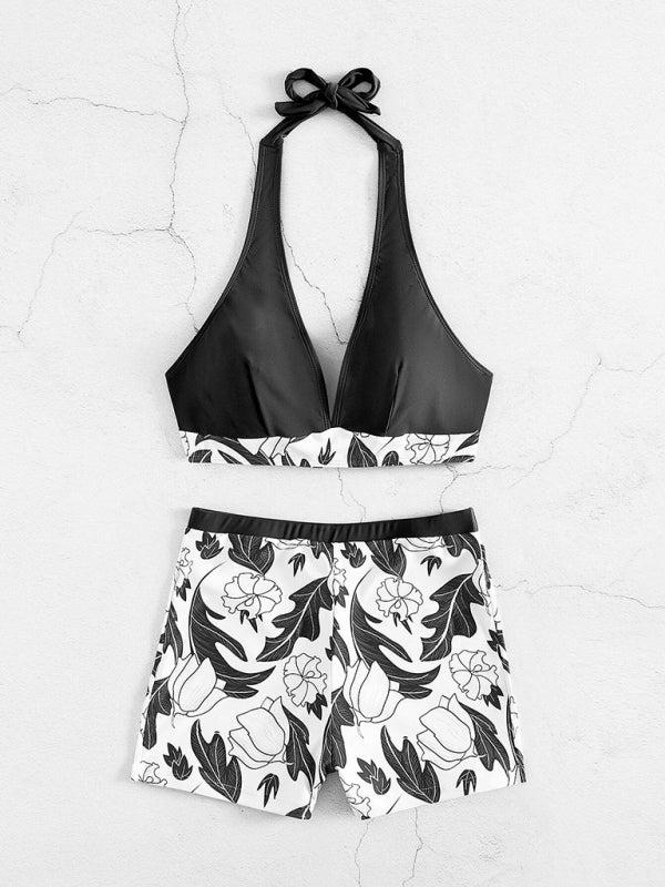 Women's Printed Bikini Top And High-waist Bottoms Shorts Set - FashionistaDeal