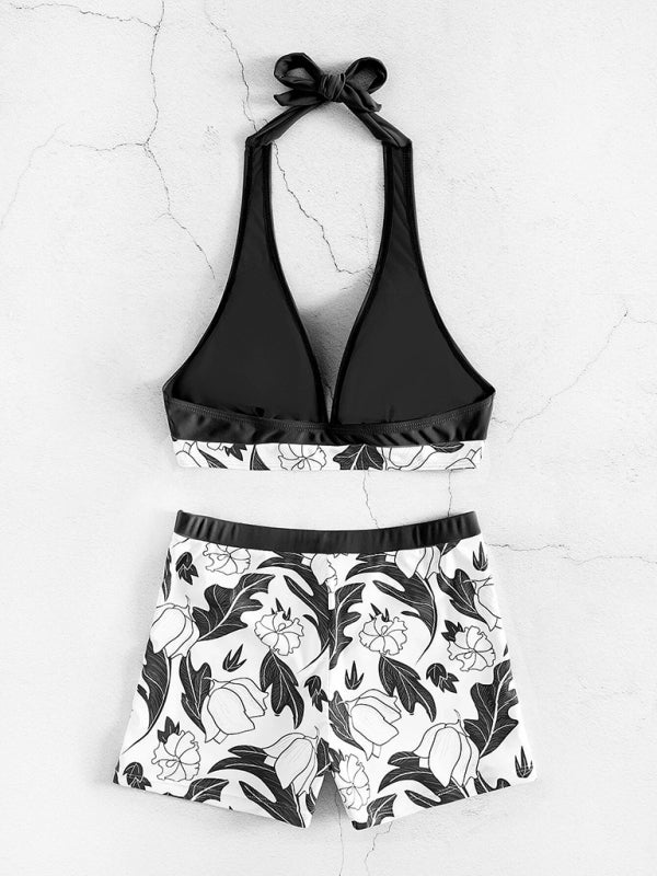 Women's Printed Bikini Top And High-waist Bottoms Shorts Set - FashionistaDeal