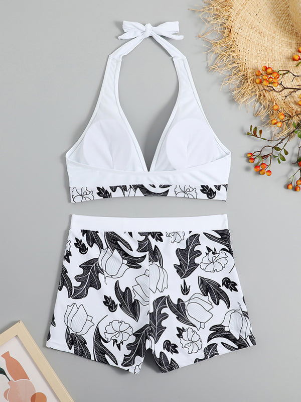 Women's Printed Bikini Top And High-waist Bottoms Shorts Set - FashionistaDeal