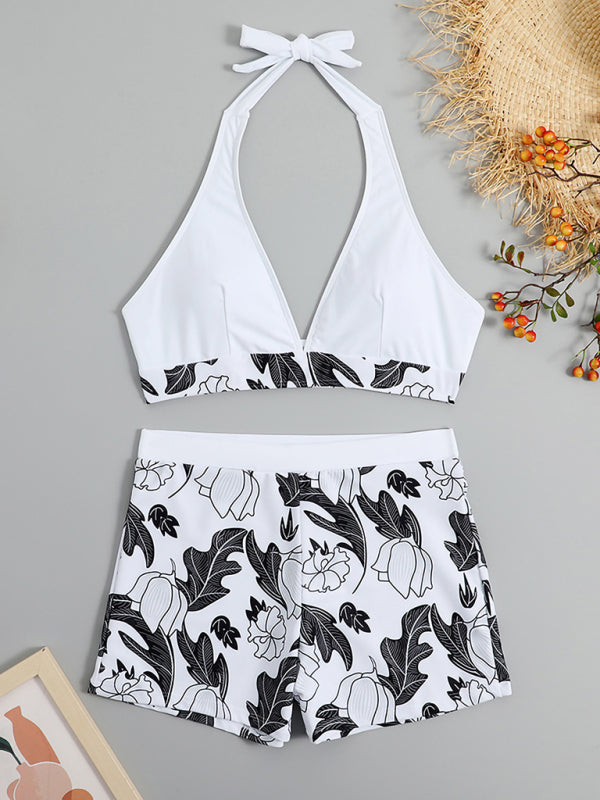 Women's Printed Bikini Top And High-waist Bottoms Shorts Set - FashionistaDeal