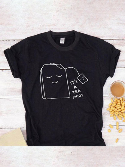 Women's Graphic Tea Bag Smiling Face T-shirt Top - FashionistaDeal