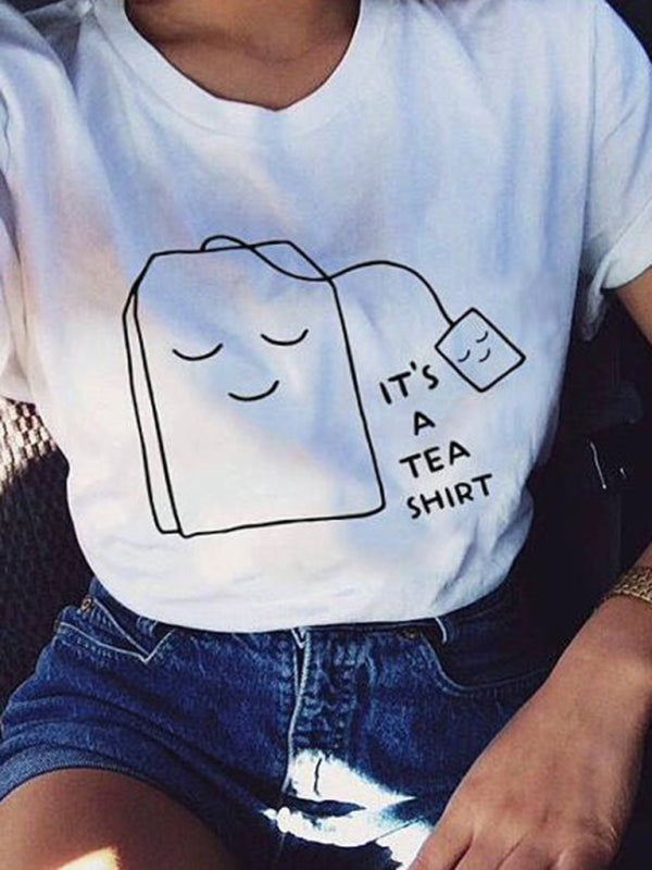 Women's Graphic Tea Bag Smiling Face T-shirt Top - FashionistaDeal