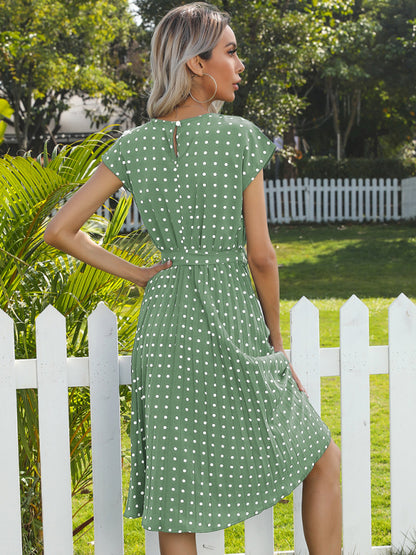 Women's Woven Polka Dot Pleated Midi Dresses - FashionistaDeal