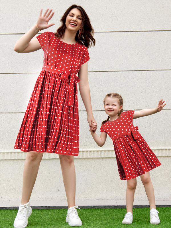 Women's Woven Polka Dot Pleated Midi Dresses - FashionistaDeal