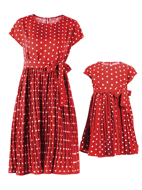 Women's Woven Polka Dot Pleated Midi Dresses - FashionistaDeal