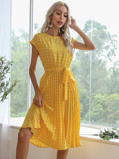 Women's Woven Polka Dot Pleated Midi Dresses - FashionistaDeal