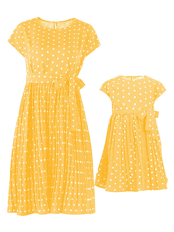 Women's Woven Polka Dot Pleated Midi Dresses - FashionistaDeal