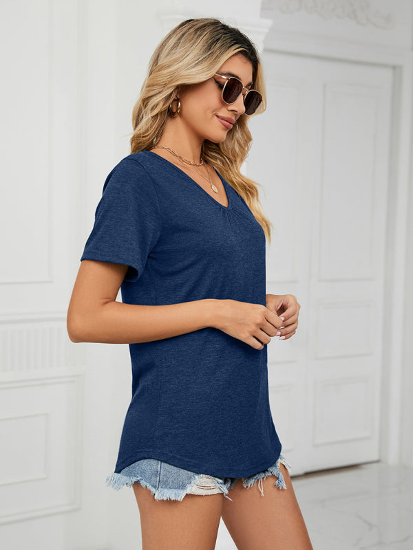 Women's Solid Color Everyday V-neck T-shirt - FashionistaDeal