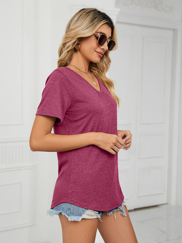 Women's Solid Color Everyday V-neck T-shirt - FashionistaDeal