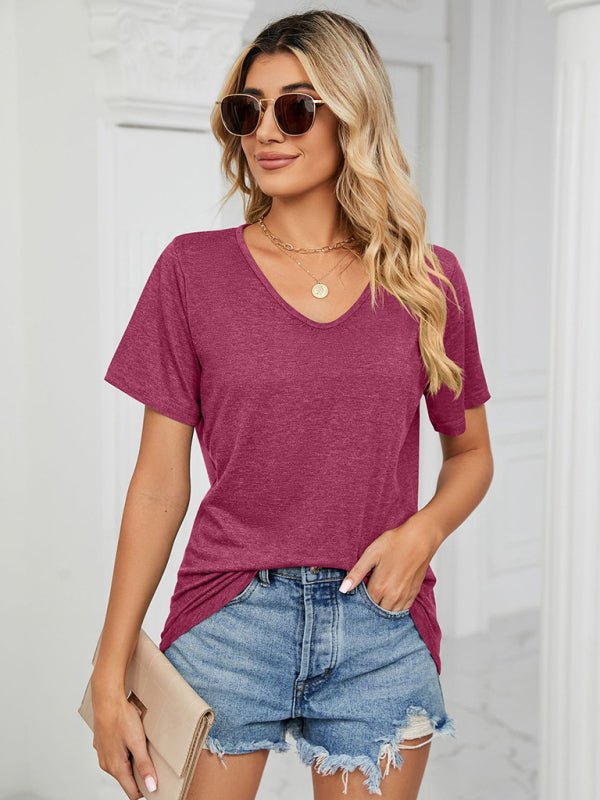 Women's Solid Color Everyday V-neck T-shirt - FashionistaDeal