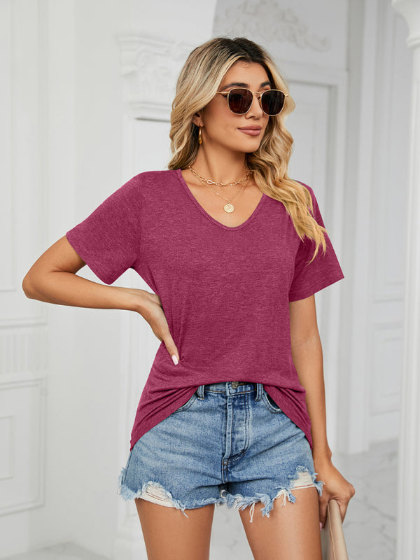 Women's Solid Color Everyday V-neck T-shirt - FashionistaDeal