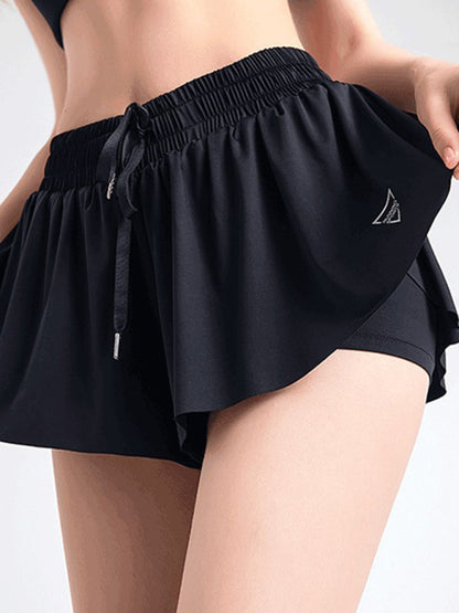 Women's solid Color Running Speed Wick 2-in-1 Drawstring Shorts - FashionistaDeal