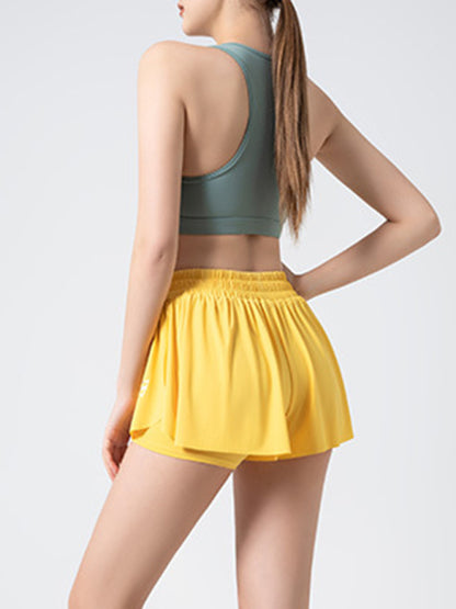 Women's solid Color Running Speed Wick 2-in-1 Drawstring Shorts - FashionistaDeal