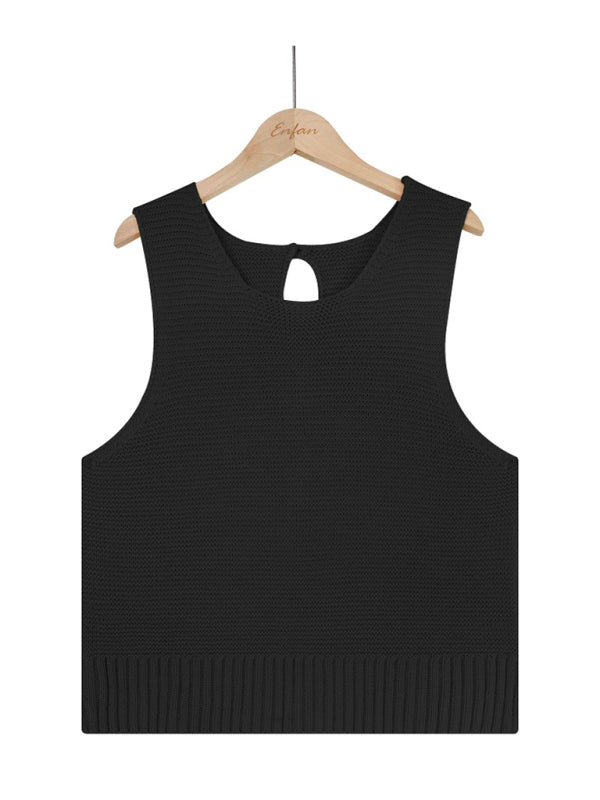 Women's Solid Color Casual Knit Button Vest - FashionistaDeal