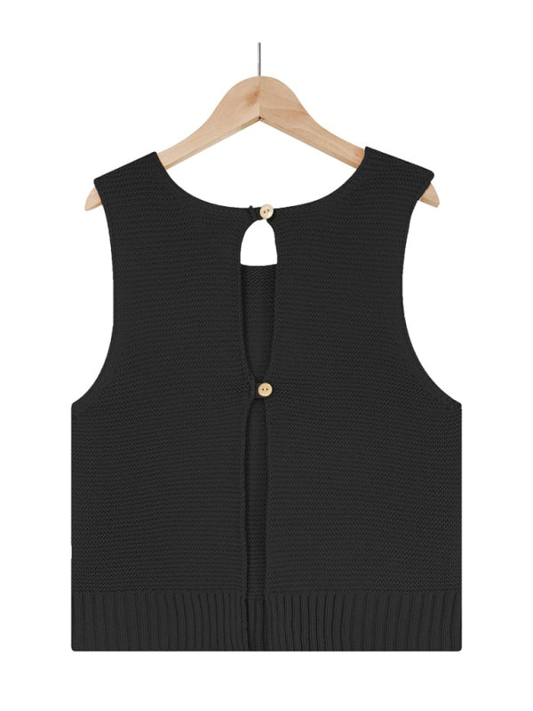 Women's Solid Color Casual Knit Button Vest - FashionistaDeal