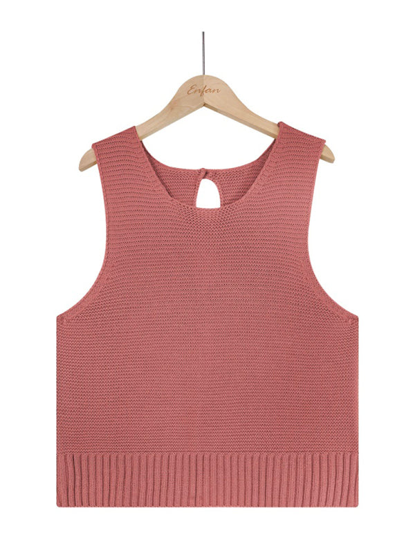 Women's Solid Color Casual Knit Button Vest - FashionistaDeal