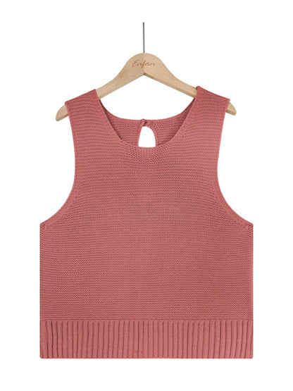 Women's Solid Color Casual Knit Button Vest - FashionistaDeal