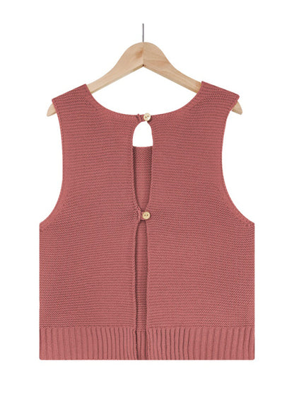 Women's Solid Color Casual Knit Button Vest - FashionistaDeal