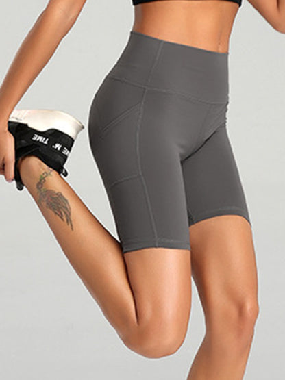 Women's Solid Color Power High Waist Pocket Bike Shorts - FashionistaDeal