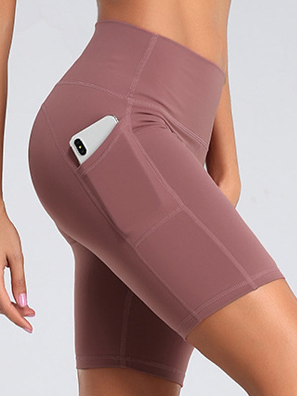 Women's Solid Color Power High Waist Pocket Bike Shorts - FashionistaDeal