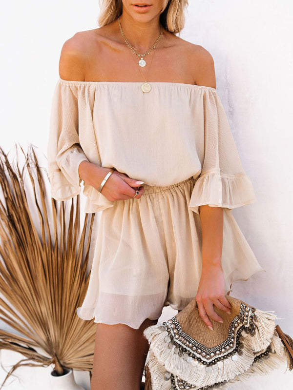 Women's Solid Color Off-the-shoulder Chiffon Romper - FashionistaDeal