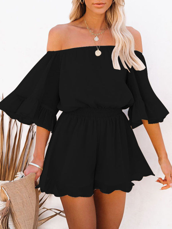 Women's Solid Color Off-the-shoulder Chiffon Romper - FashionistaDeal