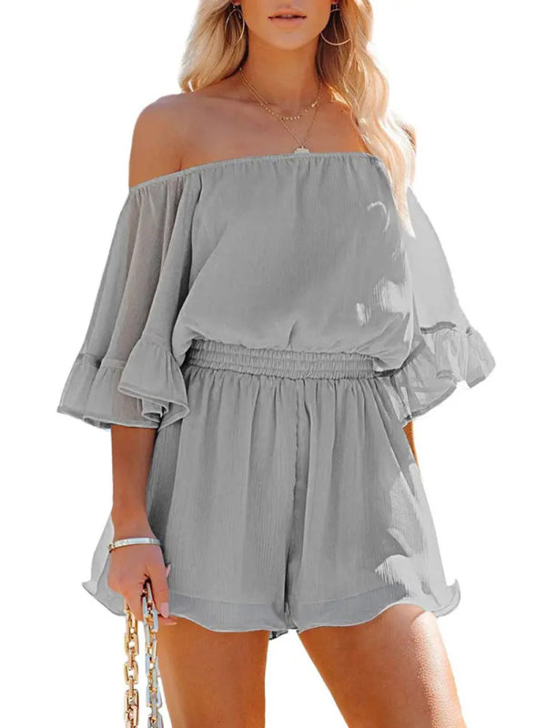 Women's Solid Color Off-the-shoulder Chiffon Romper - FashionistaDeal