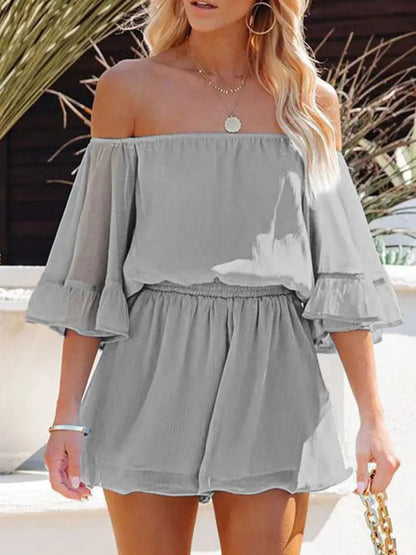 Women's Solid Color Off-the-shoulder Chiffon Romper - FashionistaDeal