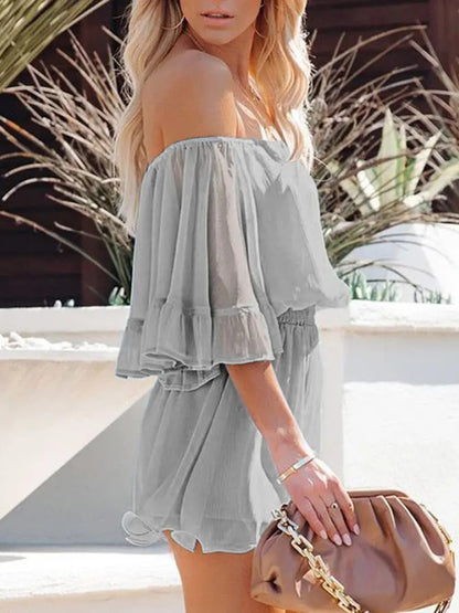 Women's Solid Color Off-the-shoulder Chiffon Romper - FashionistaDeal