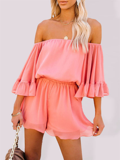 Women's Solid Color Off-the-shoulder Chiffon Romper - FashionistaDeal