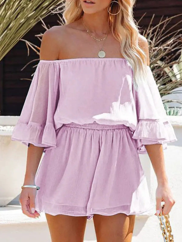 Women's Solid Color Off-the-shoulder Chiffon Romper - FashionistaDeal