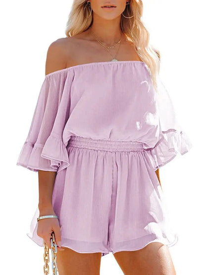 Women's Solid Color Off-the-shoulder Chiffon Romper - FashionistaDeal