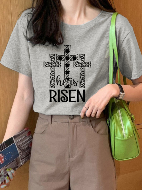 Women's Easter He Has Risen Graphic Crew Neck Tee - FashionistaDeal