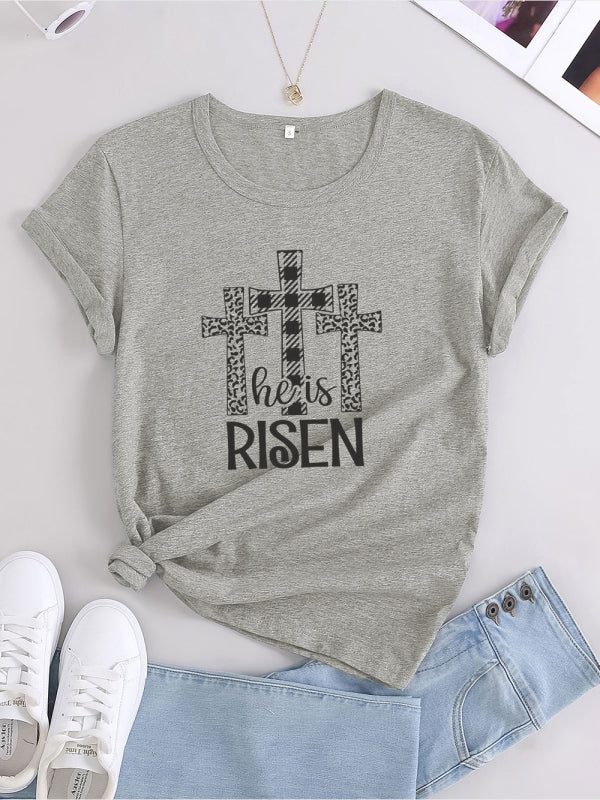 Women's Easter He Has Risen Graphic Crew Neck Tee - FashionistaDeal