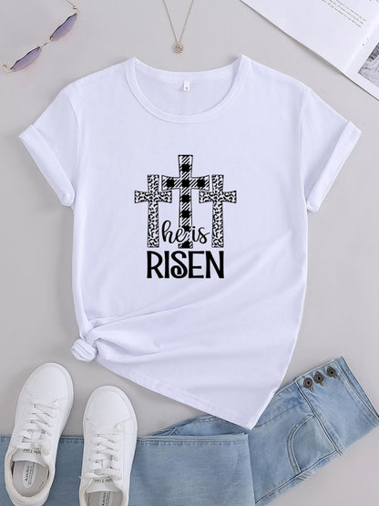 Women's Easter He Has Risen Graphic Crew Neck Tee - FashionistaDeal