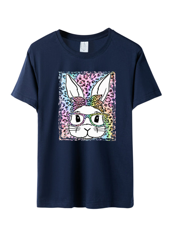 Women's Leopard Rabbit Graphic Print Short Sleeve T-shirt - FashionistaDeal