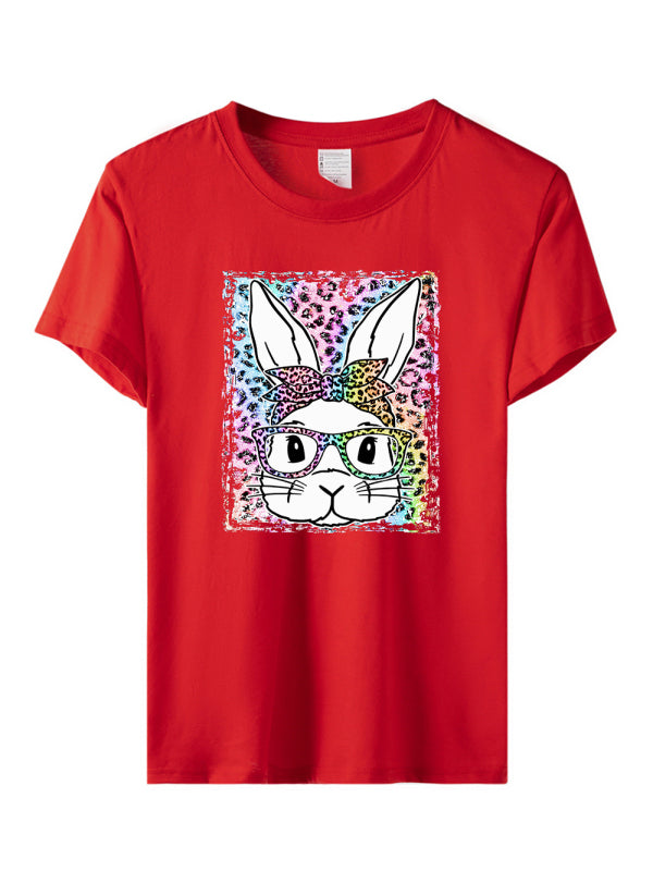 Women's Leopard Rabbit Graphic Print Short Sleeve T-shirt - FashionistaDeal