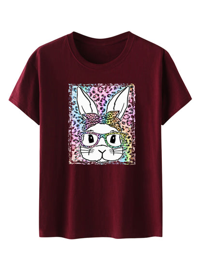 Women's Leopard Rabbit Graphic Print Short Sleeve T-shirt - FashionistaDeal