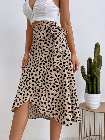 Women's casual all-match temperament polka dot print slit skirt - FashionistaDeal