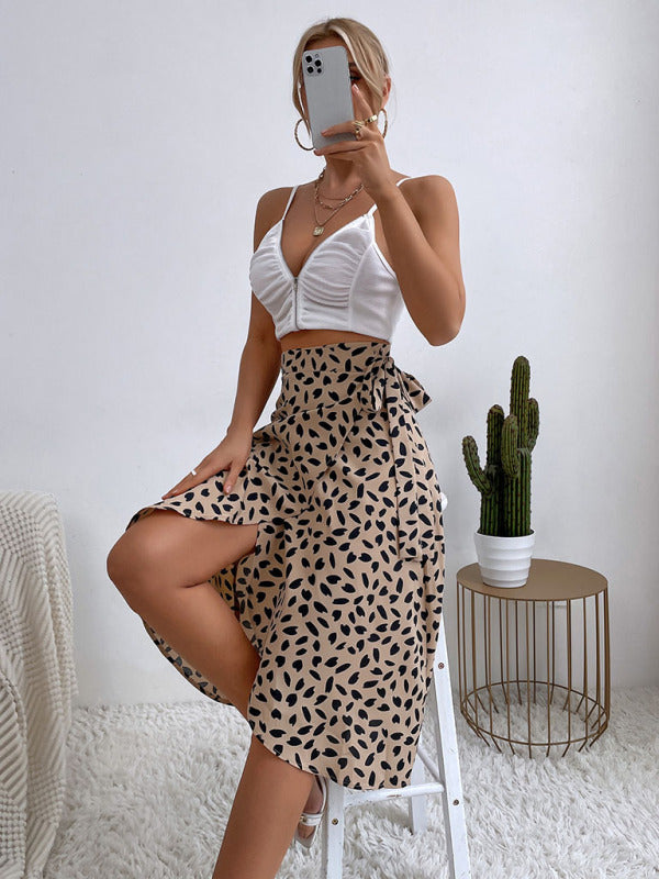 Women's casual all-match temperament polka dot print slit skirt - FashionistaDeal