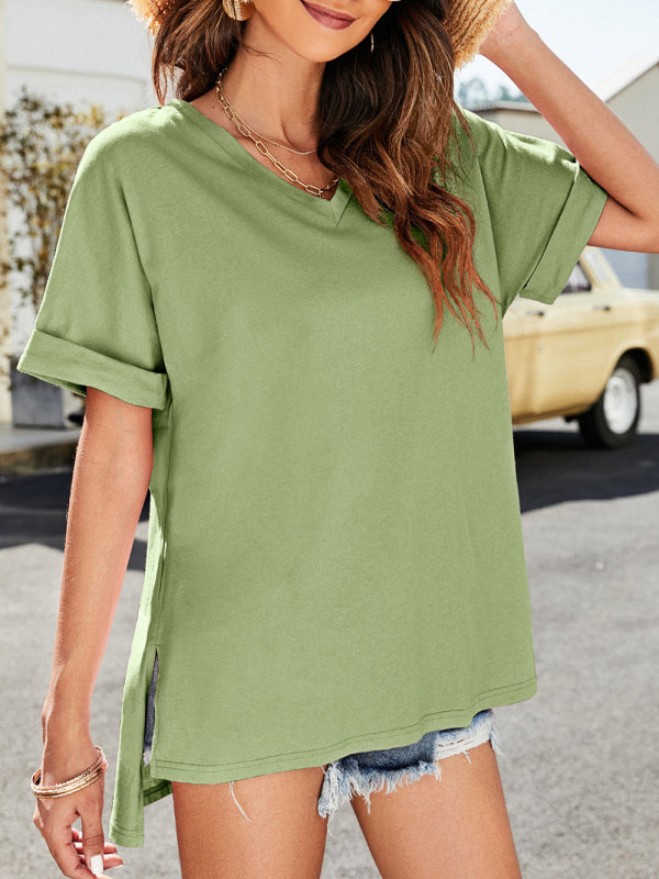 Women's Solid Color V-neck Shirt Top - FashionistaDeal