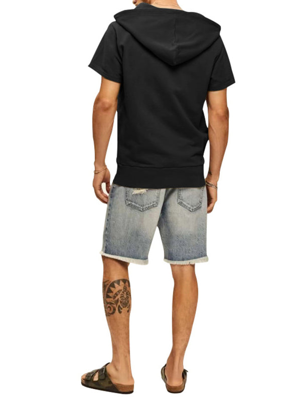 Men's Solid Color Short Sleeve Hooded Sweatshirt - FashionistaDeal