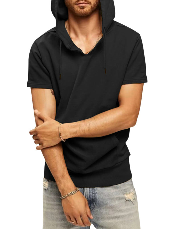 Men's Solid Color Short Sleeve Hooded Sweatshirt - FashionistaDeal