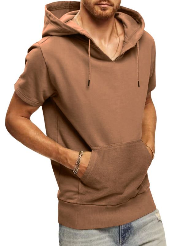 Men's Solid Color Short Sleeve Hooded Sweatshirt - FashionistaDeal