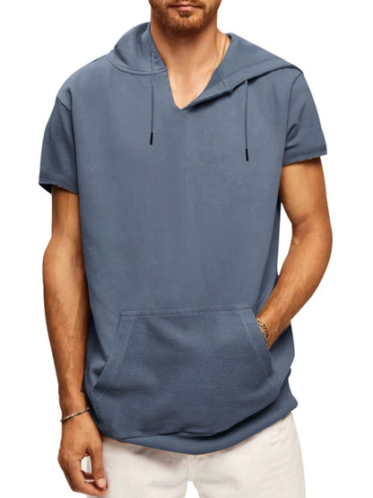 Men's Solid Color Short Sleeve Hooded Sweatshirt - FashionistaDeal