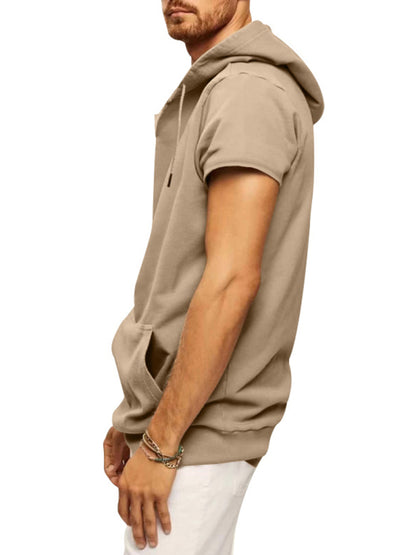 Men's Solid Color Short Sleeve Hooded Sweatshirt - FashionistaDeal