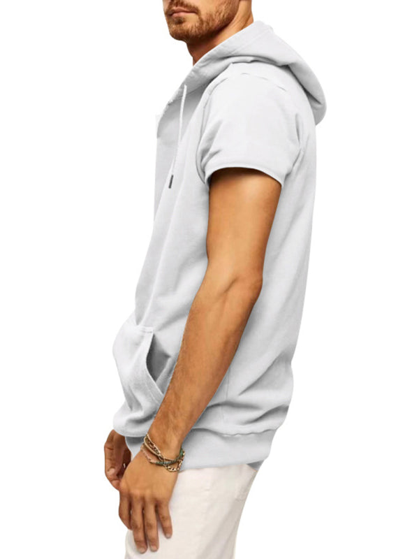 Men's Solid Color Short Sleeve Hooded Sweatshirt - FashionistaDeal