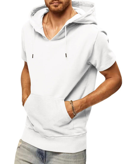 Men's Solid Color Short Sleeve Hooded Sweatshirt - FashionistaDeal